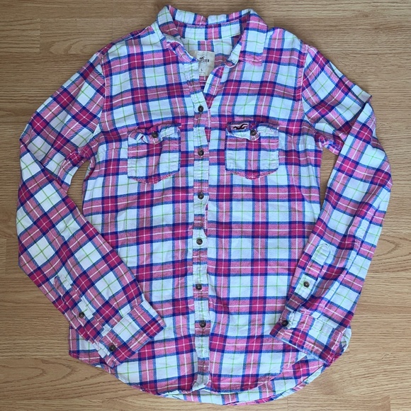 Hollister Tops - Hollister Plaid Flannel Pink Blue White and Green Long Sleeve Button Down / Up